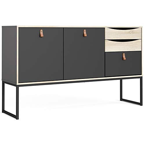 Tvilum, Black Matte And Oak Structure Stubbe 2 Door Sideboard With 3 Drawers #TOP25