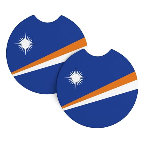 Lot de 2 dessous de verre universels antidérapants et imperméables pour voiture, SUV, camion Motif drapeau des îles Marshall