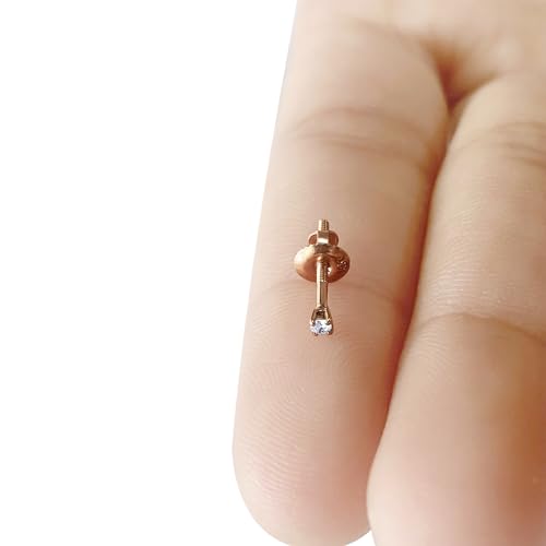 Natural Diamond SINGLE Mini Stud Screw Back Earring in 14k Solid White Gold | Cartilage Diamond Stud Earrings | 1 Piece (0.02ct) | Very Small