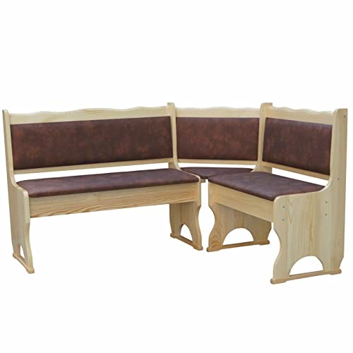 Eckbank Kiefer Lackiert mit Polsterung MASSIVHOLZ ÖKOLEDER BRAUN (100 x 200)