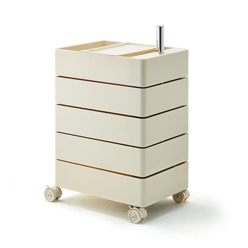 5-Tier Rolling Utility Cart with Lockable Wheels - Multifunctional Plastic Storage Organizer for Living Room, Kitchen, Bedroom, Office - Mobile Snack Table (Khaki)