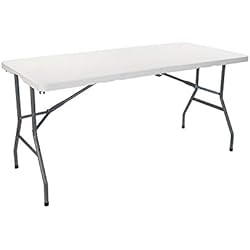 Maletin Mesa Plegable THINIA HOME Mesa Catering Plegable Rectangular Portatil Blanca 150 cm Mesa Multiusos: Camping, Eventos en Espacios Exteriores o Interiores | Mesa Resina y Patas Acero | 2-4 Personas
