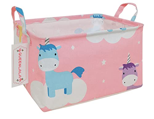 Image of QUEENLALA Rectangular Laundry Hamper/Foldable Nursery Laundry Basket for Organizing/Storage Bin Baskets/Children Toy Office Bedroom/Toy Bin Closet Shelf Baskets（Rec-Unicorn）