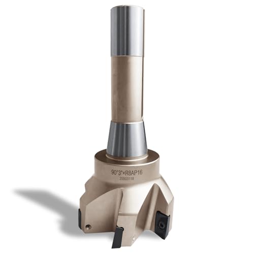 Image of R8 Shank Indexable End Mill 3 inch Diameter 90 Degree High Speed Milling Cutter with 6 Apkt1604 Carbide Inserts (6-1 /4 inch Overall Length)