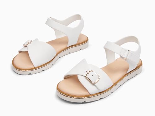 Image of Coutgo Girls Sandals Open Toe Summer Dress Shoes Adjustable Buckle Ankle Strap Comfortable Flats