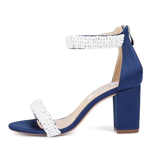 Image of Block Heel Wedding Sandals Pearl Heels Open Toe Wedding Shoes for Bride Bridal Shoes