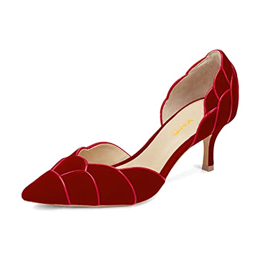 Image of XYD Women's Pumps, Elegant Pointed Toe, D'Orsay Kitten Low Heels, Rhinestone Studs, Slip-On Satin Shoes for Wedding