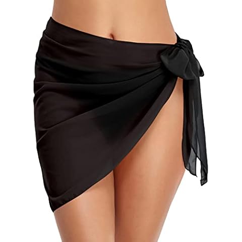 Holipick Women Beach Sarong Coverups Bathing Suit Wrap Skirt Swimsuit Sexy Sheer Bikini Cover Up Skirts Swimwear Chiffon, Black, X-Large Cover