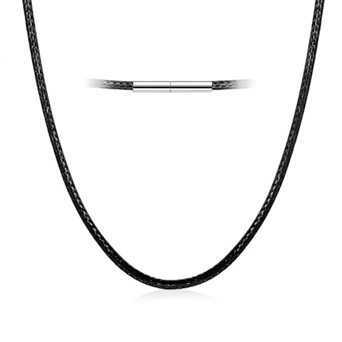 LOCCY Chaîne Collier Homme Noir Cordon de Cire Imperméable, 1.5/2/3/4mm Chaîne en cuir véritable Noire Épaisseur avec fermoir mousqueton en acier...