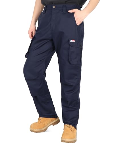 BOCOMAL Mens FR Cargo Pants for Summer Breathable Airflow Vented Design Lightweight Dura Duck Fire Resistant Workwear Navy