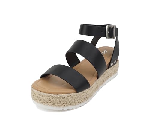 Image of Soda Bryce Espadrille Wedge Sandal with Open Toe Buckle and Ankle Strap
