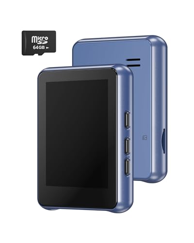 Simple MP3 Player with Bluetooth 5.3,Zinc Alloy Metal Portable Music Player,2.4' Small Touch Screen,HiFi Lossless Sound,FM Radio,3.5mm Jack,No WiFi for Summer Camp & Travel,Blue