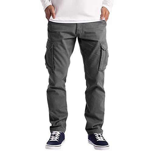Pantalon d'extérieur chaud pour homme multi poches droit gris foncé