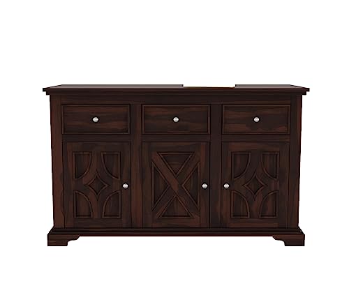 Image of Solid Sheesham Wood Cabinets & Sideboards for Living Room Bedroom (Carrock, Walnut Finish)
