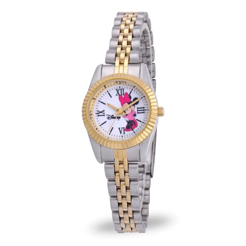 Minnie Mouse Watch for Women Stylish Minnie Watches for Women Elegant Mouse Watches Watch Lovers Stainless Steel Strap White Dial Gold Bezel