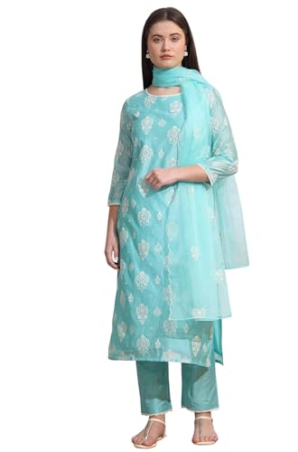 Image of W for Woman Embroidered Lace Cotton Blend Straight Kurta & Straight pant Set
