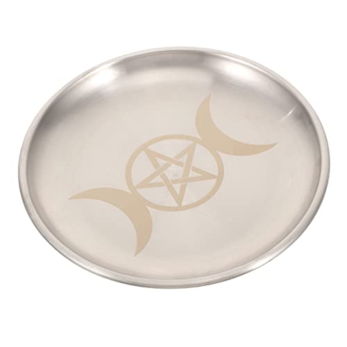BESTYASH Assiette Pentagramme Dorée pour Bougie Plateau Élégant Motif de Lune Décoration d'Autel pour Cérémonies et Rangement de Bijoux