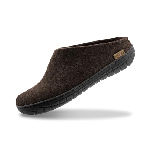 Glerups Slip-on, Brown Slipper, Black rubber sole, 44 M EU, 10.5 Men US