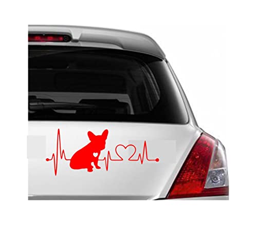 Image of decalbazaar Vinyl French Bulldog Heartbeat Glossy Car Glass Door Sticker 7 x 3 Inches Red