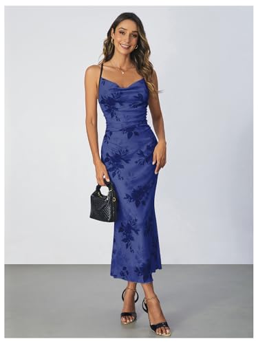 Image of SOLY HUX Women's Floral Mesh Bodycon Cami Dress Cowl Neck Sleeveless Cocktail Party Wedding Guest Long Maxi Dresses