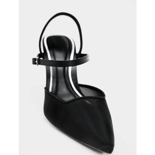 MRKEWUNEY Fashion Mesh Slingback Pumps Shoes for Women Ankle Strap Pointed Toe Pumps4