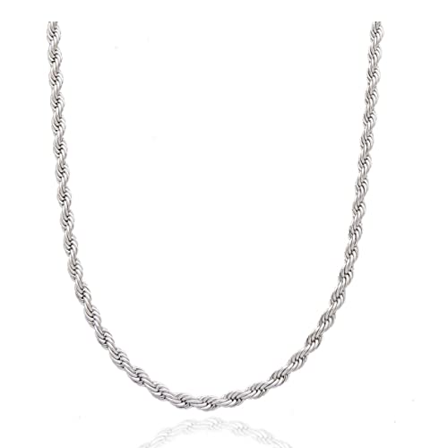 sejin jewelry Chain necklace, 3MM Stainless steel chain necklace for men women, Classic french rope silver chains, 18