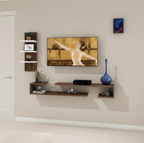 Image of Dual J Style 40 Inches Broad Based Wall Mounted Tv Cabinet Shelf for Living Room, Bedroom, Kids Room, Lounge (Wenge & White)