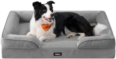 Feandrea Orthopädisches Hundebett, Hundekissen, 104 x 69 x 17 cm | erhöhter Rand, Schwamm, Bezug abnehmbar, waschbar, rutschfest, Taubengrau, BLOMFY Kollektion PGW323GD01