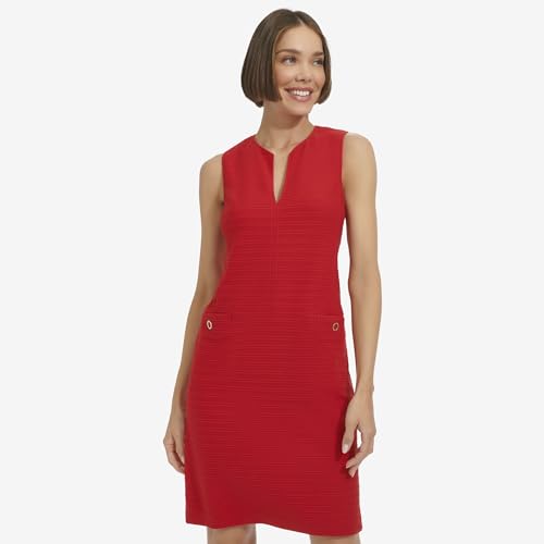 Image of Tommy Hilfiger Women's Sleeveless Split Neck Solid Jacquard Knit Dress