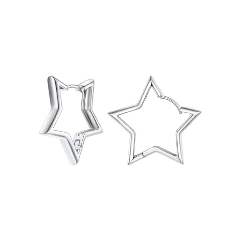 FaithHeart Star Hoop Earrings for Women Hypoallergenic, Silver/Black/14K Gold Plated Hoop Earrings for Women Hypoallergenic Lightweight Star Earring Fashion Cute Jewelry, 20/30/40/50/60mm 30