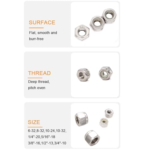 binifimux 50pcs 14-20 inch nylon inserted self locking nuts - 304 stainless steel 1434 nylock nuts for furniture tools handle