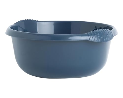 Plastic Washing up Bowl 36cm Round Basin Bowls with Moulded Handles Navy Blue Multi-Purpose Kitchen Vegetable Washing Bowls Sink Tidy Organizers
