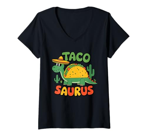 Mujer Tacosaurus Taco Saurus Divertido Dino Cinco De Mayo Mexicano Camiseta Cuello V
