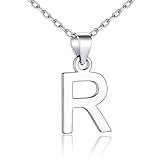 SILVERCUTE Boy Girls Sterling Silver Initial Aplahet Letter Pendant Necklace R, 18 Inch