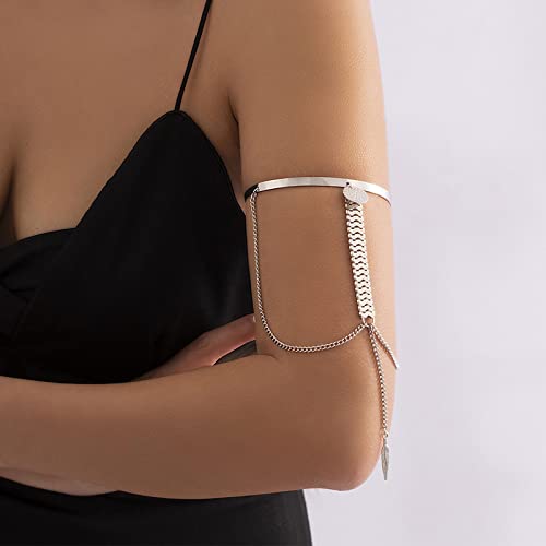Sttiafay Punk Arm Cuff Upper Arm Bracelet Silver Leaf Watch Chain Tassel Armlets Open Bangle Arm Bands Jewelry For Women Girls #TOP1