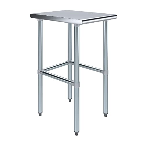 Image of AmGood Stainless Steel Work Table Open Base | Metal Work Bench (Stainless Steel Table Open Base, 18 inch Long x 24 inch Deep)