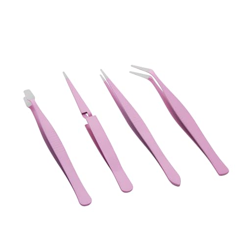 4PCS Pink Tweezers Set Cute Craft Tweezers for Stickers Scrapbooking Vinyl Lashes Electronics