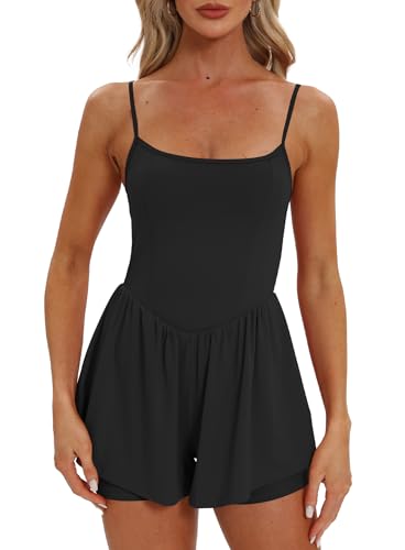 Beaully Women's Summer Sleeveless Athletic Rompers Spaghetti Strap Double Lined Shorts Jumpsuit One Piece Outfits