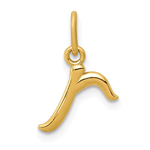 14k Yellow Gold Lowercase Cursive Style Letter R Initial Charm 9x7mm