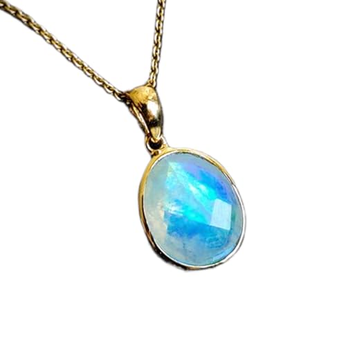 Colgante de piedra lunar arcoíris azul de 13x11mm con cadena de plata ley 925 gmpd_0295