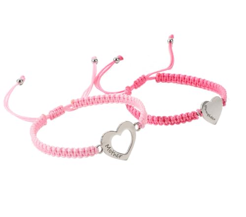 Image of First Day of Kindergarten Pre K Gifts for Mother Daughter,Mommy and Me Bracelet Matching Heart Bracelets Set for 2