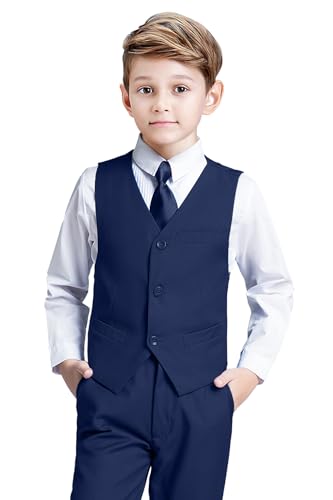 Image of Suit for Boy Formal Slim Fit Tuxedo 5 Pieces Kids Toddler Wedding Outfit Blazer Pants Vest Set Boys Suits