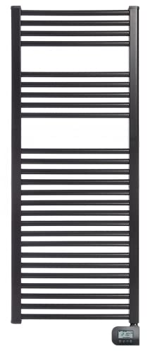 farho Elektrischer Handtuchtrockner Nova Schwarz 800 W · Elektrischer Handtuchhalter mit niedrigem Verbrauch · Badezimmer-Handtuchwärmer / Digitalhandtuchwärmer programmierbar (Maße 1200 x 500 mm Cover