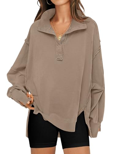 RUBZOOF Oversized Sweatshirt for Women Trendy Button Henley Neck Pullover Long Sleeve Tops Casual Fall Clothes XS-XL