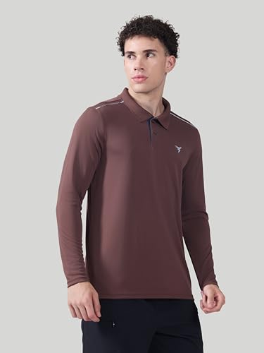 Image of TECHNOSPORT Men's Solid Full Sleeve Polo T-Shirt TECHNOCOOL+ Quick Dry Slim Fit Sports Tee for Travel Casual Smart Wear UPF50+ Anti Odour
