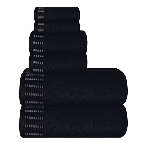 MALLONI HOME Ultra Soft 6 Pack Cotton Towel Set, Contains 2 Bath Towels 28x55 inch, 2 Hand Towels 16x24 inch & 2 Wash Coths 12x12 inch, Ideal Everyday use, Compact & Lightweight - Black