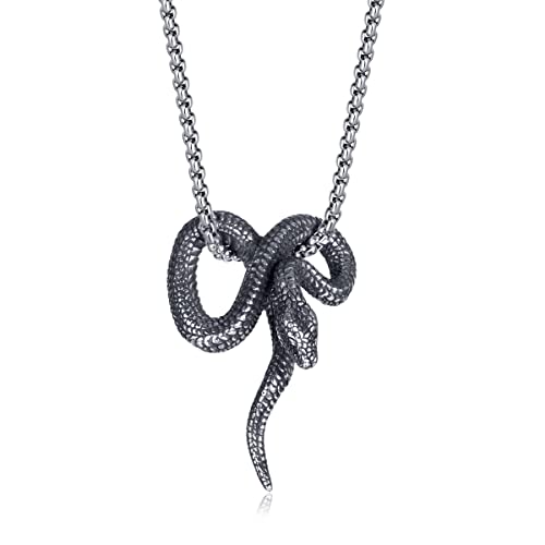 Stainless Steel Black Python Pendant Necklace Vintage Snake Personalized Necklace for Men Gift