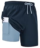 Zoofly Badehosen für Herren Schnelltrocknend Badeshorts für Männer Elastische Taille Schwimmhose Mann Kompressionsfutter Sportshorts Laufshorts Marine Blau XL