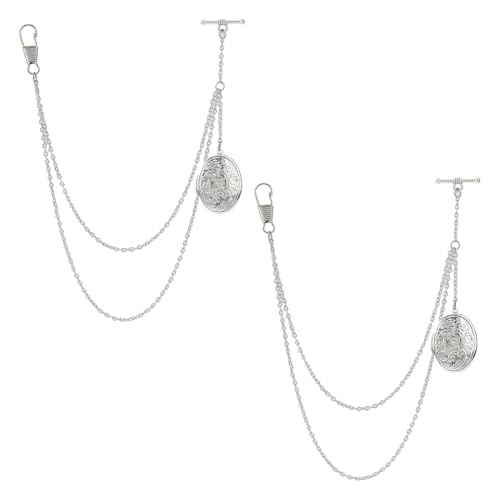 SUPERFINDINGS - Cadena de reloj de bolsillo con forma de flor - Medallón desmontable de latón con cadena de chaleco en T platino para hombres camisa de traje