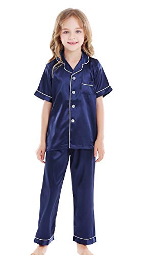 Kids Satin Short-Top and Long-Pants 2-Pieces Pajamas Sleepwears Set